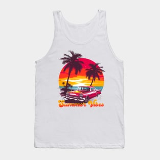 Retro Summer Vibes Beach Life Classic Car Novelty Gift Tank Top